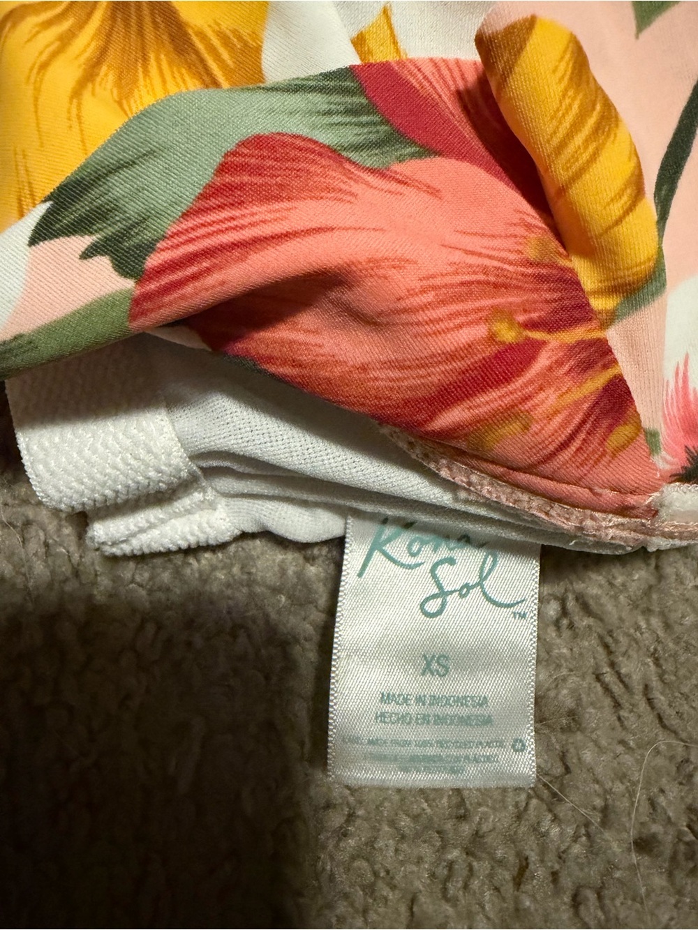 Kona Sol Peach Floral Ruffle One-Piece Swimsuit with Yellow Blooms - Picture 2 of 3